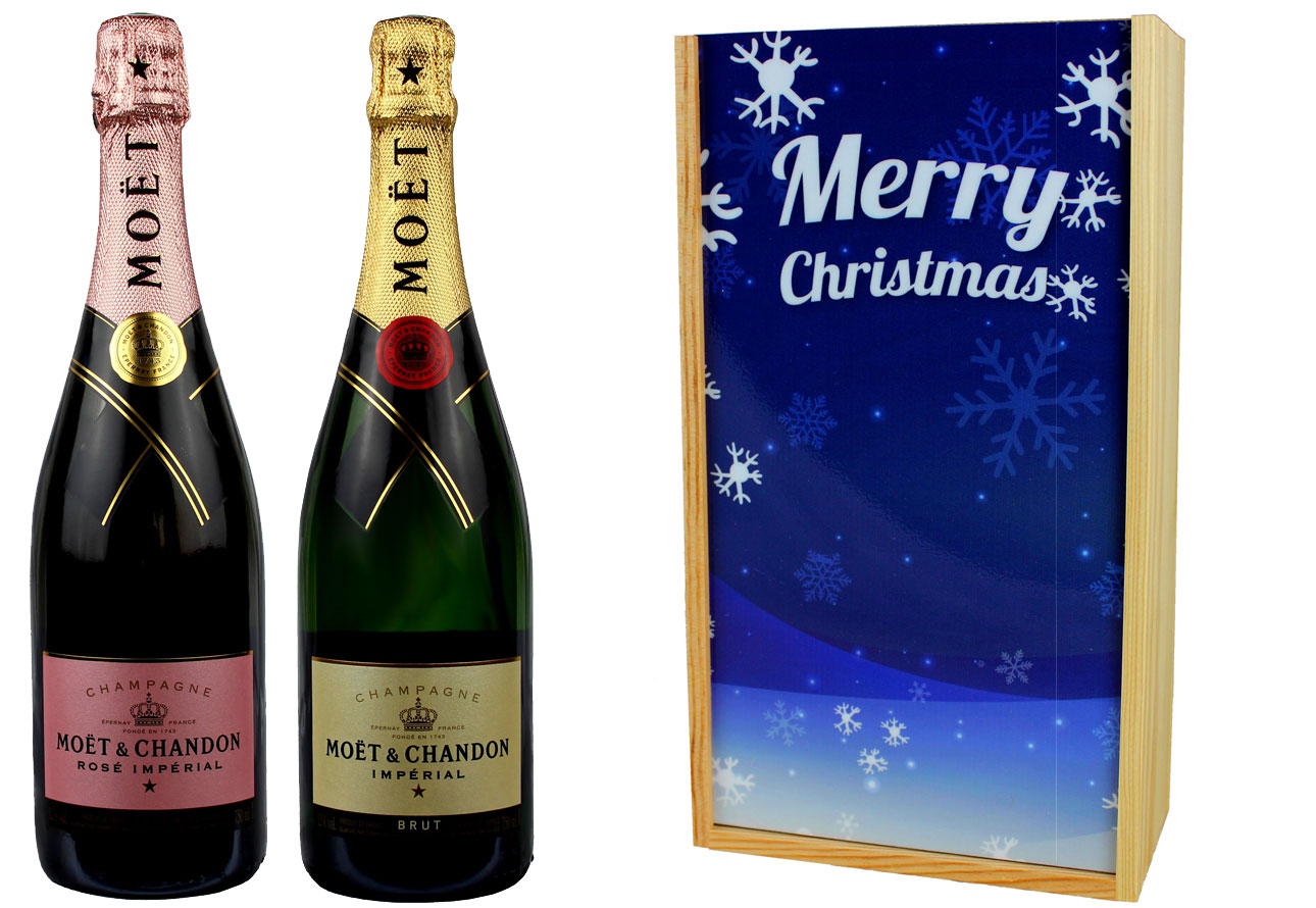 Coffret Cadeau Imprimé « Ligne » + 3 Bouteilles Champagne Moet et Chandon  Brut et Brut Rosé - PersoWine